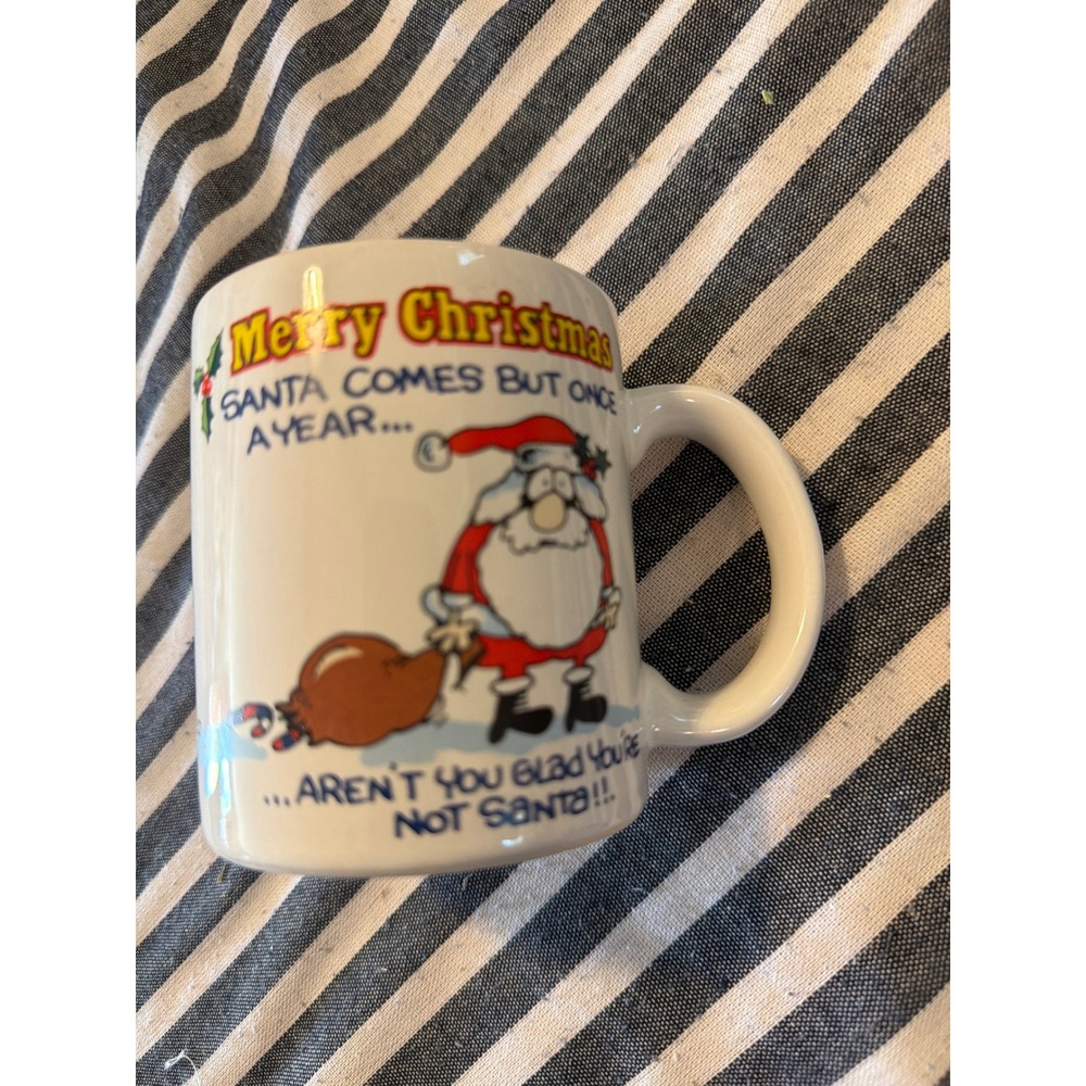 Vintage Contenova Funny Christmas Santa Coffee Mug White Ceramic Korea Retro